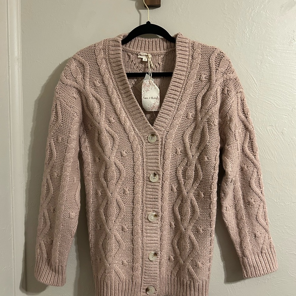 Hem & Thread Blush Cable Knit Cardigan